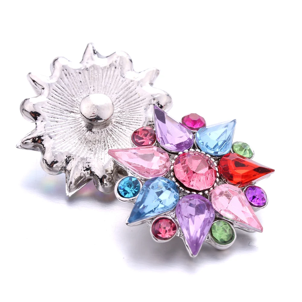 20pcs Snap Button Jewelry DIY Metal Colourful Crystal Flower 18MM Snap Buttons Fit 18mm Snap Button Bracelet Necklace