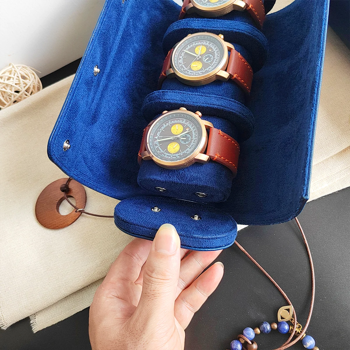 1/2/3-Slot Leather Watch Box For Men Travel Case
