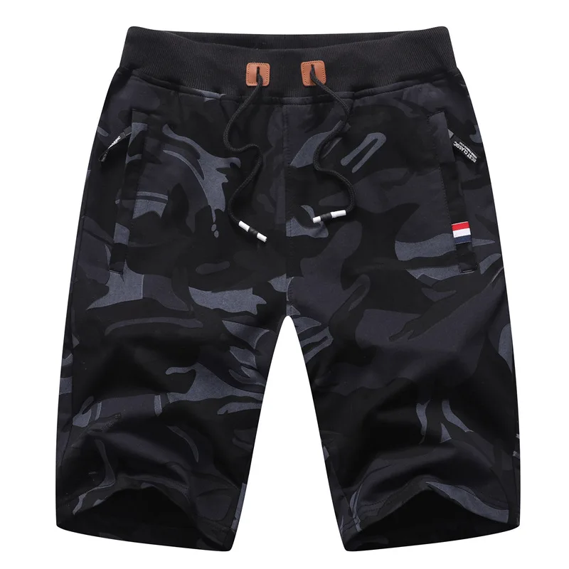 Summer Men's Camouflage Capris Fashion Knitted Sports Shorts Oversized Beach Pants Cotton Casual Middle Pants Thin Breeches