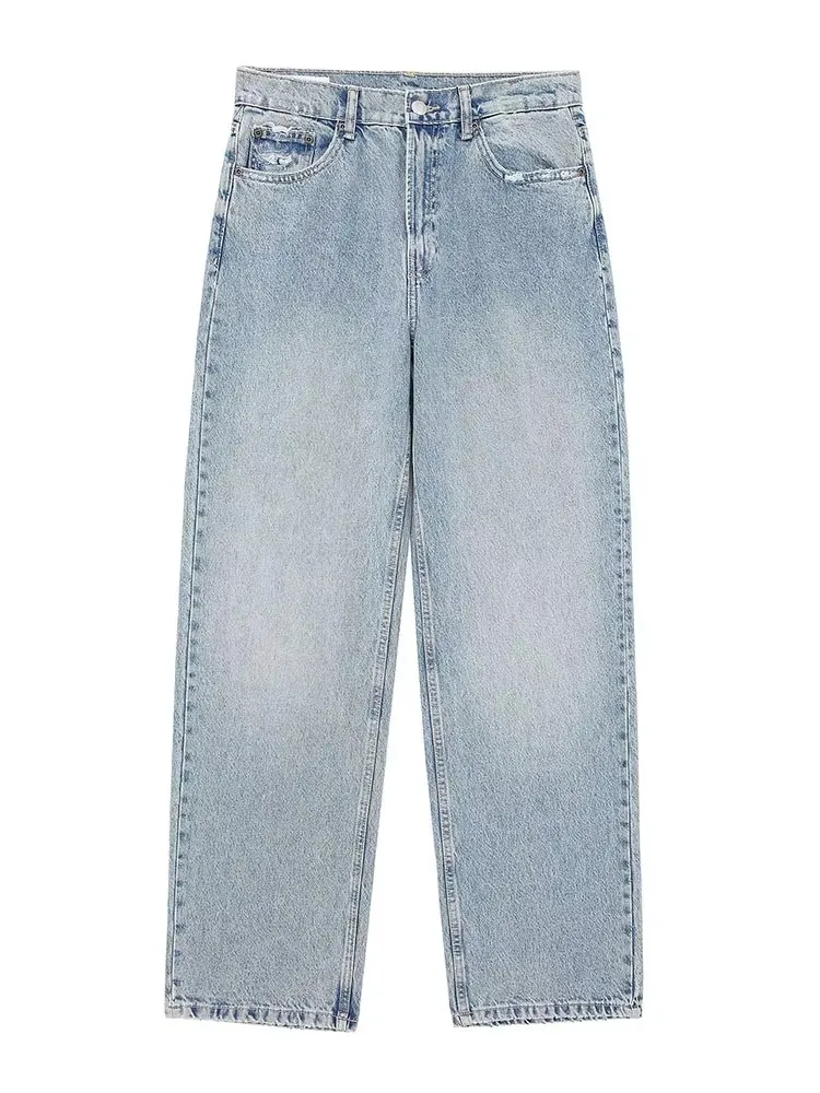 HH Women Broken Holes Decorated Jeans Patchwork High Waist Trousers Denim Pant For Woman Vintage Fashion High Street Jeans