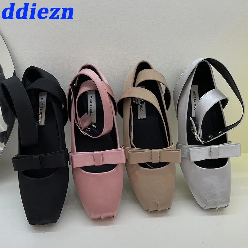 

Женские туфли Лолиты на плоской подошве, уличные Женские Повседневные балетки с шелковой пряжкой и бантом-бабочкой, 2023