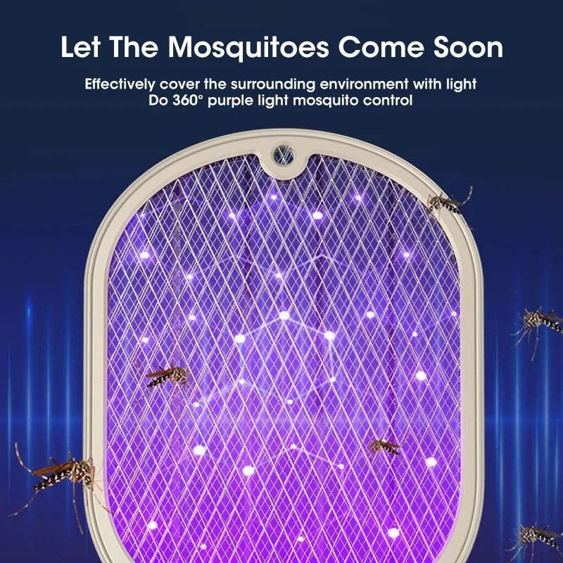 USB Rechargeable Electric Mosquito Insect Zapper Bat Portable Foldable Swatter Racket for Home Outdoor Travel