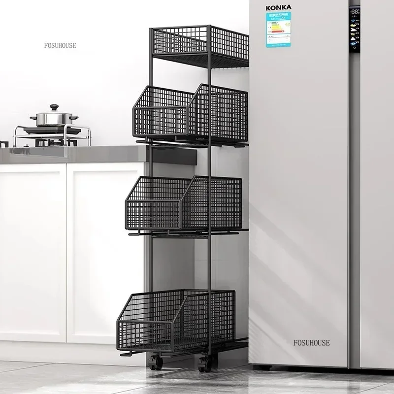Household Multi-layer Kitchen Trolley Ultra-narrow Movable Kitchen Gap Rack Refrigerator Side Floor-standing Gap Storage Cart