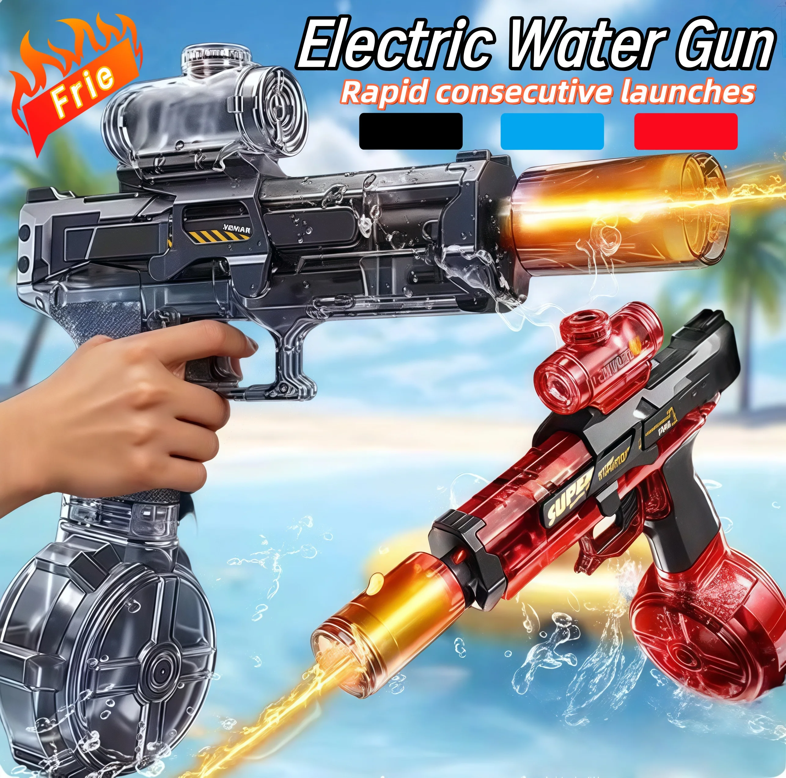 New Electric With Light, Flame Effect Spray, Continuous High-pressure, High-speed, Powerful Outdoor Water Gun Toys_voghion.com