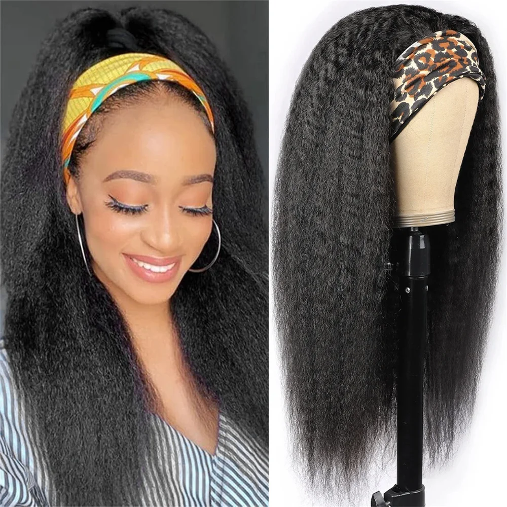 Kinky Straight Headband Wig Human Hair Glueless Full Machine Made Brazilian Human Hair Wigs For Black Women Easy to Go 180%