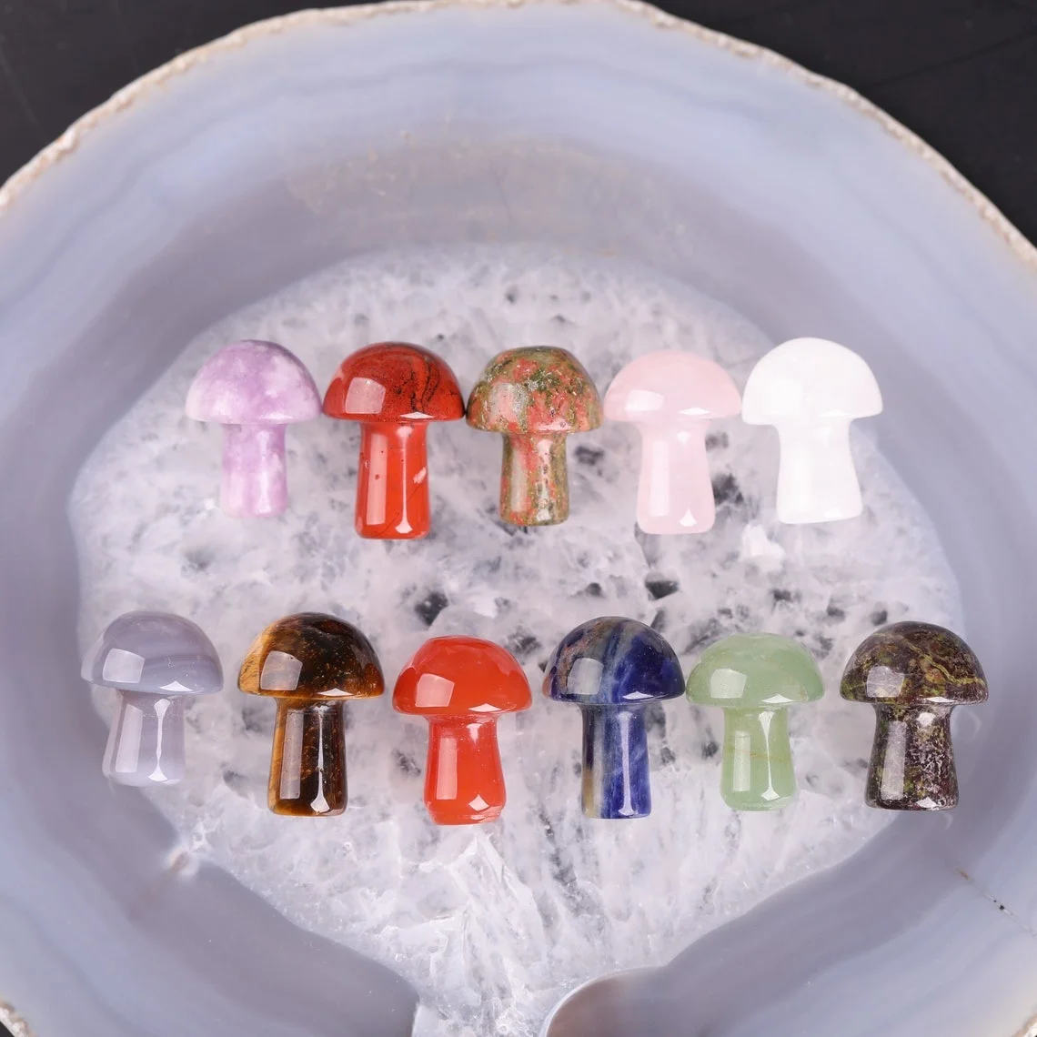 5Pcs Mystery Semi Precious Natural Stone No Hole Gem Craft Healing Quartz Mini Mushroom Crystal Carved Stone Mushroom Crystal