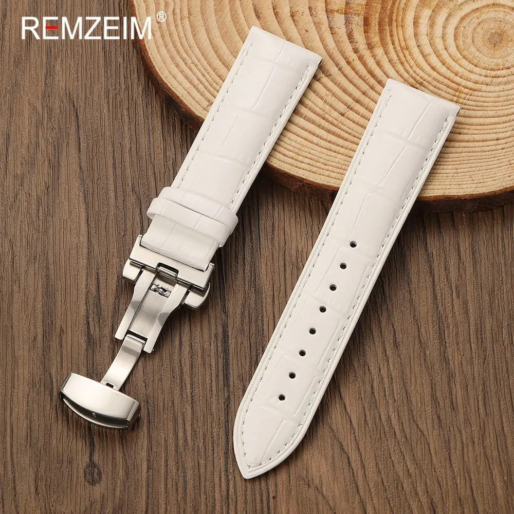 Butterfly Clasp Bamboo Pattern Casual Leather Watch Strap