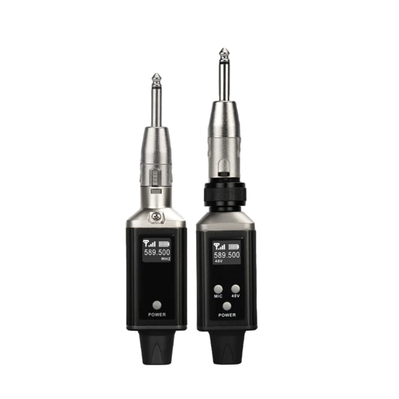 

Wireless Microphone System Converter Transmitter and Receiver Adapter with LED Screen Wire Mic to Wireless Microphone