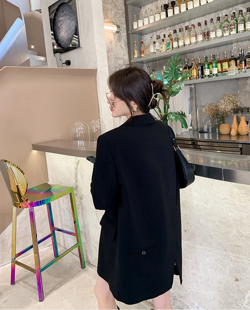 Zoki Back Slit Design Blazer Coats Women Casual Fashion Loose Korean Jackets Streetwear Chic Long Sleeve All Match New Suit Tops