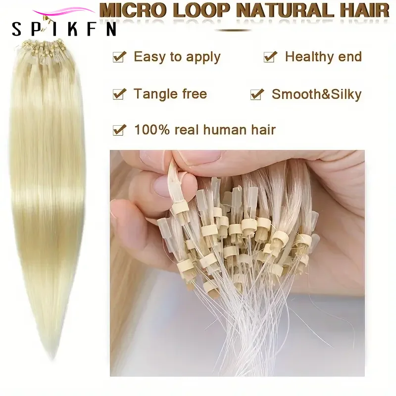 Micro Loop Hair Extensions Real Natural Straight Micro Ring Link Hair 12"-20" Loop Ring Human Extension Black Brown Blonde