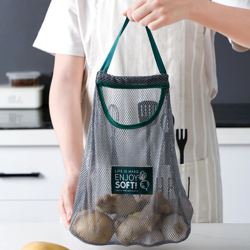 

Foldable hanging Storage Pocket Breathable Reusable Mesh Bag Kitchen Folding garlic onion vegetable Sorting Bag Organizer