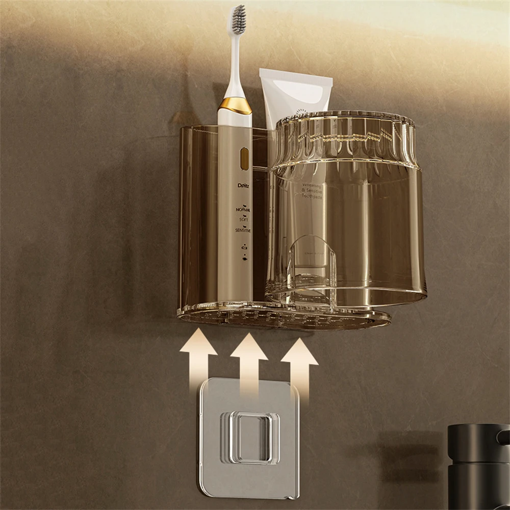 Wall Mounted Toothbrush Holder Set With Mouthwash Cup Bathroom_voghion.com