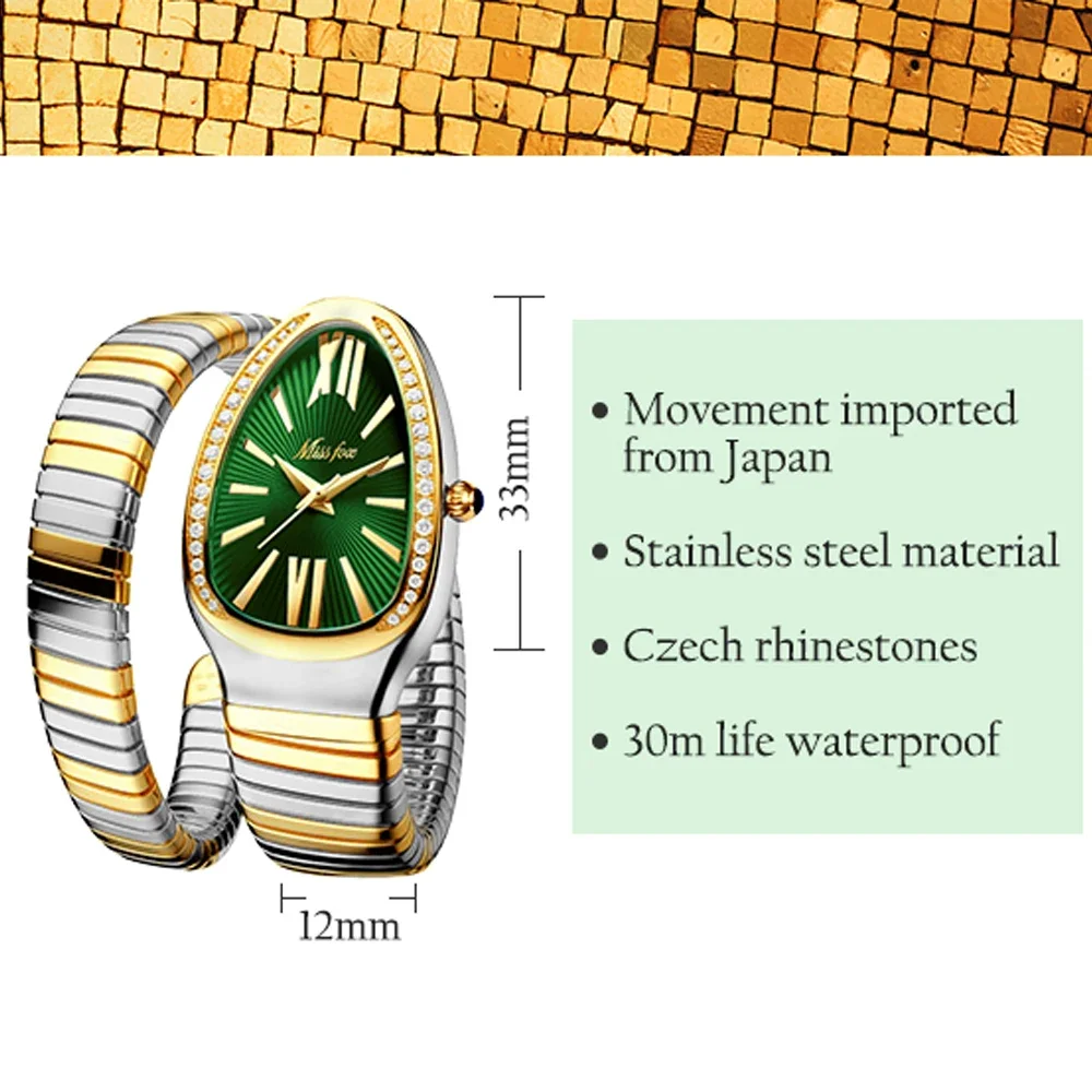Free Dropshipping Snake Shape Quartz Watch for Women Womens Watches Hip Hop Diamond Ladies Watches Silver Gold Bangle Wristwatch