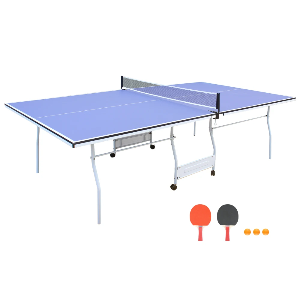 9ft Mid-Size Table Tennis Table Foldable & Portable Ping Pong Set Indoor Games with Net 2 Tennis Paddles and 3 Balls