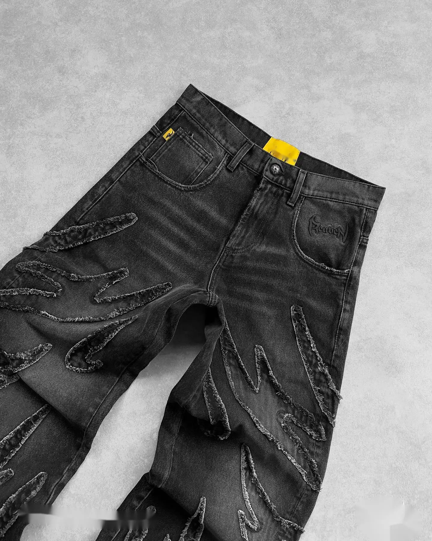 Street Retro Raw Edge Embroidery Black Jeans for Men Y2k