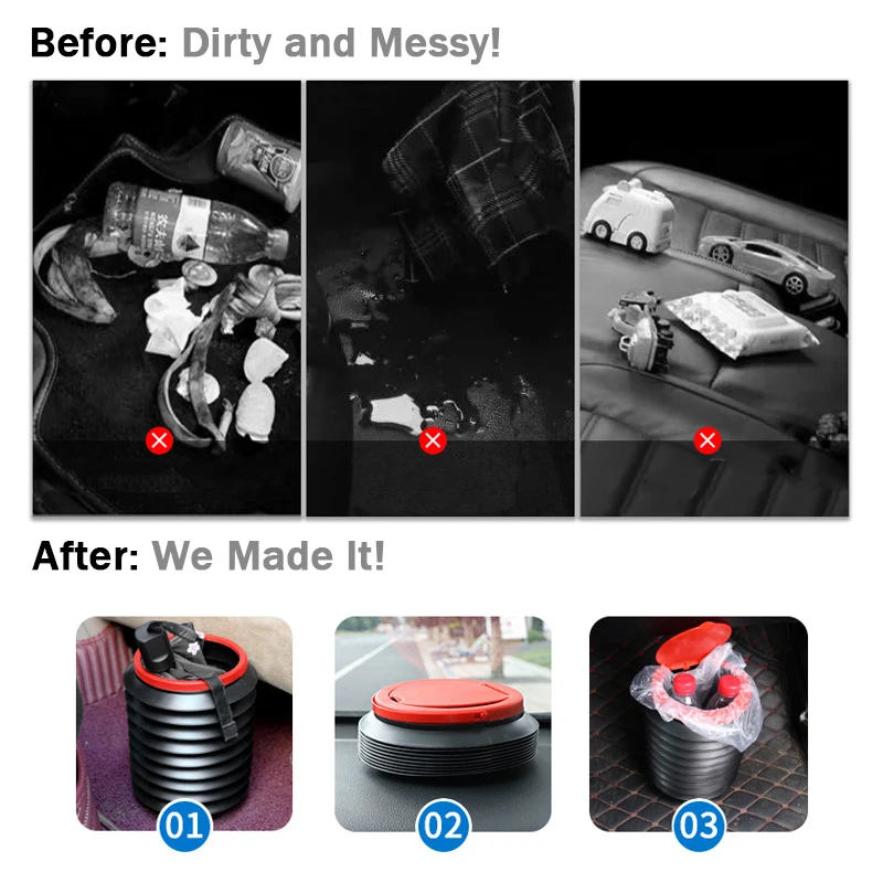 Trash Bin Garbage Can Car Wash Telescopic Bucket Folding Trash Organizer Garbage Holder Universal Black
