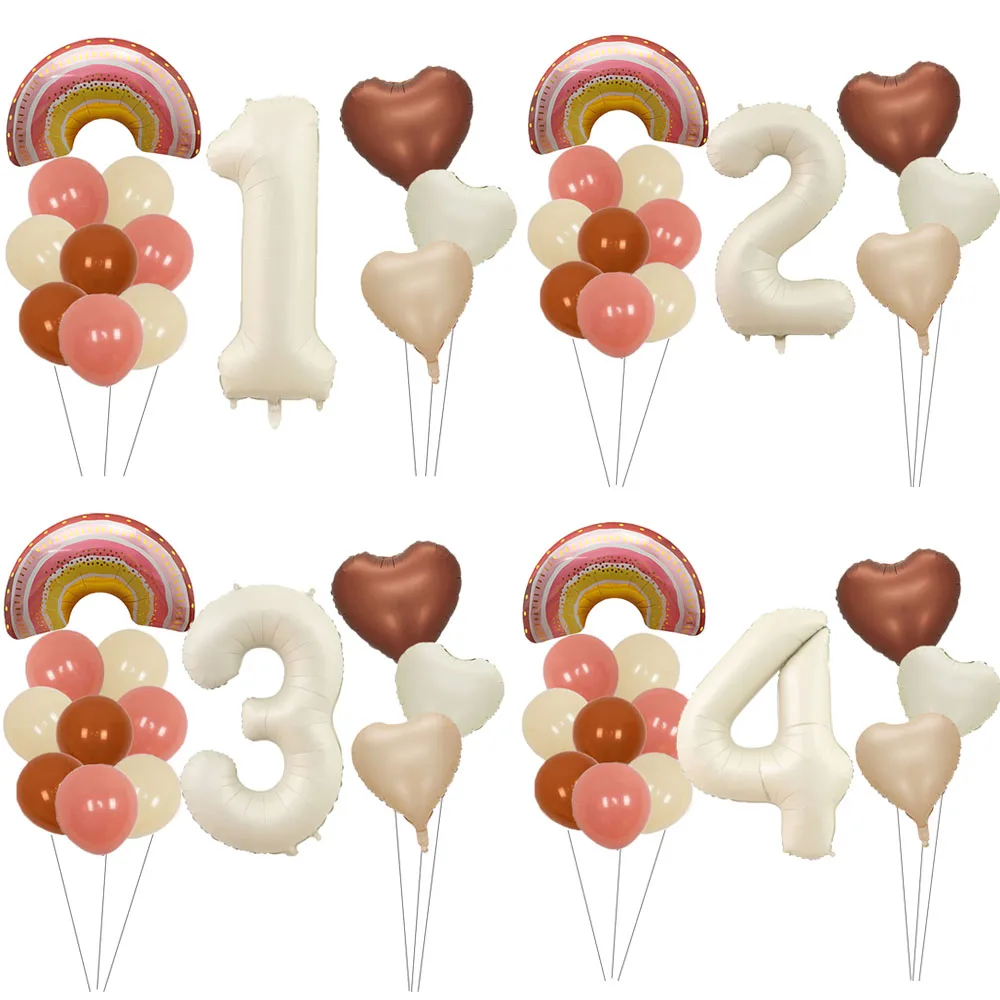 

1 Set Groovy Bohemian Rainbow Birthday Party 40inch Cream Number Foil Balloon Retro Hippie Kids Adults Birthday Party Decoration