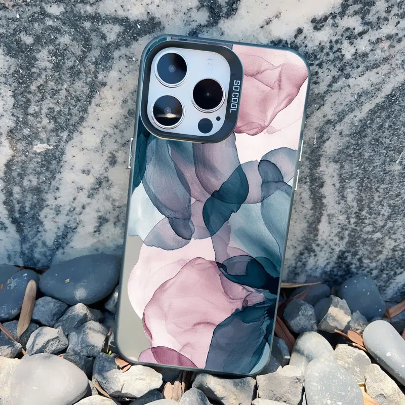 Tuschmalerei-Blumen-Handyhülle für iPhone 15 14 Plus 13 Mini 17 16 14 13 12 11 Pro Max Stoßfeste Laser-Rückabdeckung Funda – Detail 5