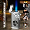 Four Blue Flame Rocker Cigar Lighter V-Cigar Cutter Cigar Rig Anti-Hot Fork Visual Gas Window Multi-Function Ignition 1