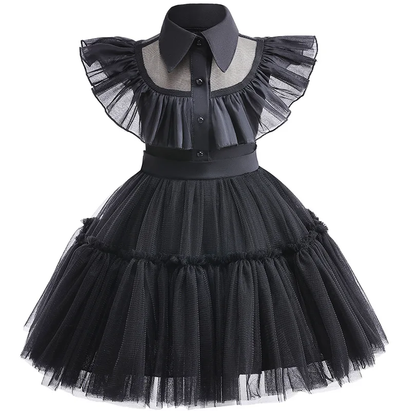 Girls Dress Baby Girl Dress Toddler Girl Halloween Cosplay Party Wednesday Addams Dress Carnival Performance Kids Fancy Baby Girl Black Goth Merlina Costume