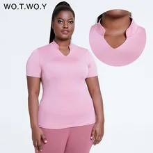 

WOTWOY 2022 Summer Slim Fit Plus Size T-shirt Women Loose Breathable Short Sleeve Pink Tops Female Fitness V-Neck Sweatshirt