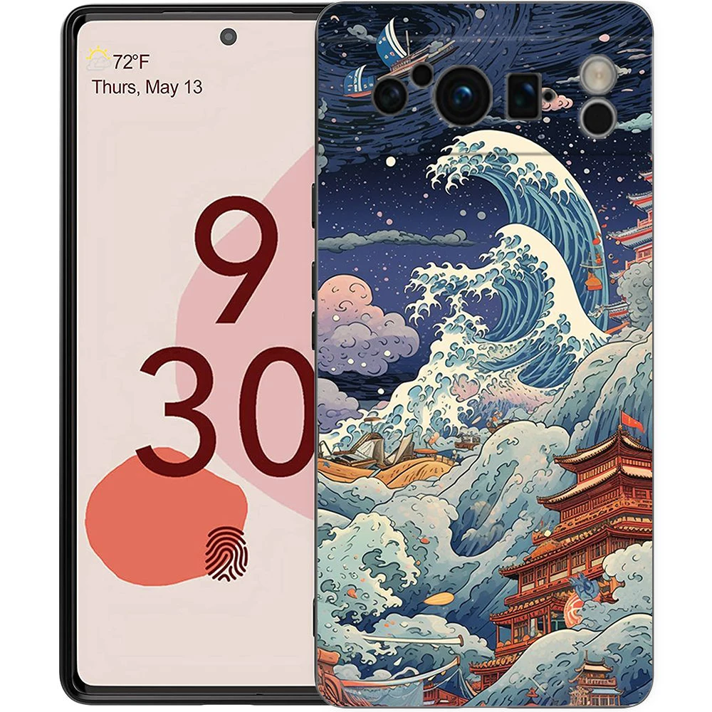 Japanese Landscape Design Shockproof Black Silicone Phone Case