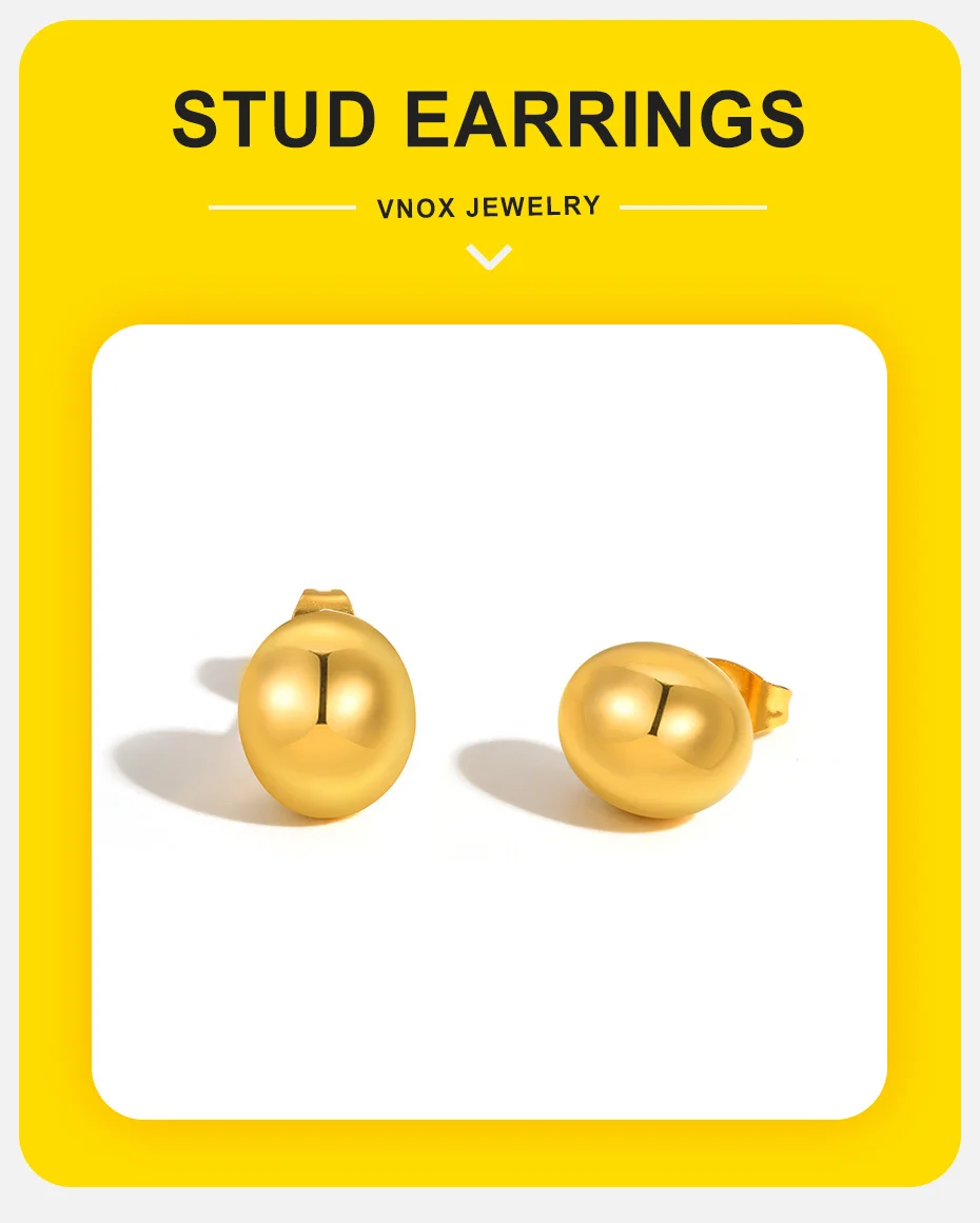 Vnox Klassische 1 Paar halbkugelförmige Ohrringe für Frauen, glatte, glänzende Ohrstecker aus Edelstahl, eleganter Schmuck für Mädchen als Geschenk – Detail 2