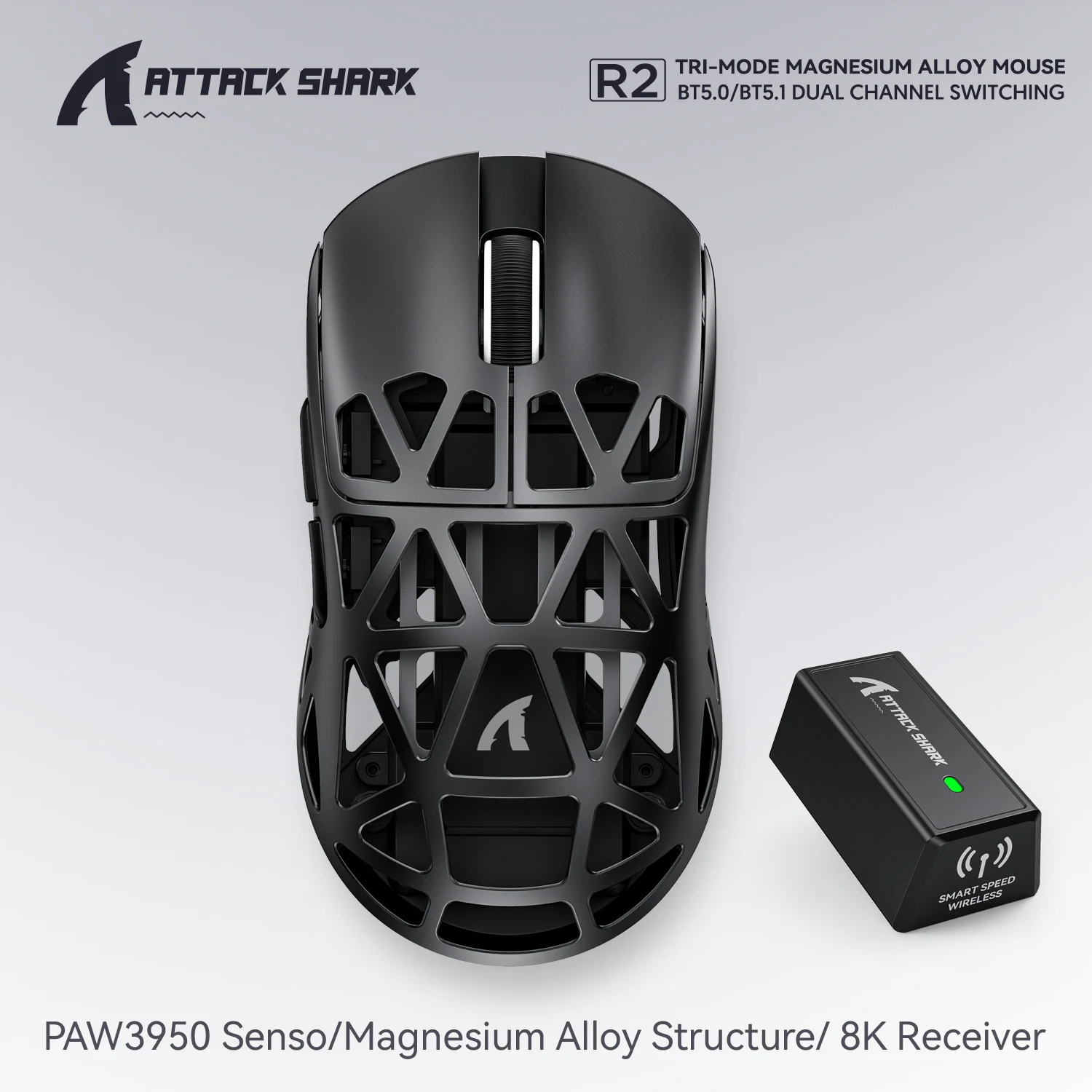 ماوس الألعاب اللاسلكي Attack Shark R2 PAW3950 8K،...