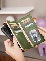 Solid Color Multi Functional Long Wallet Vintage Clutch Coin Purse Card Holder zipper purses for women carteras para mujer bolsa 2