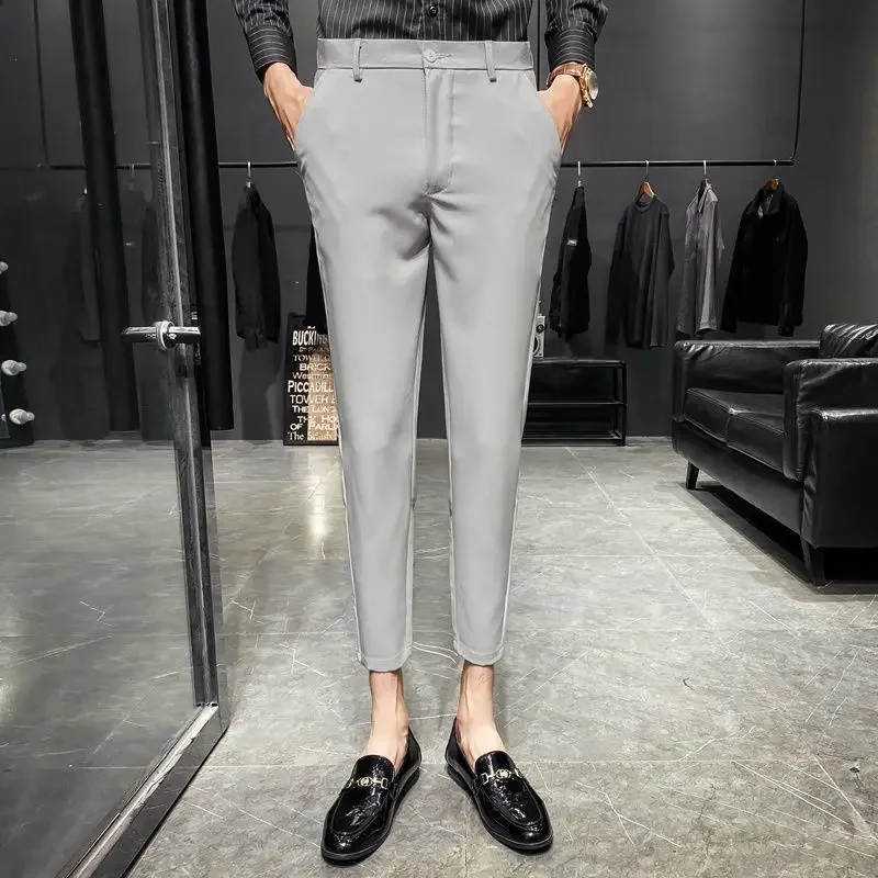 thumbnail image 1 of Pantalones ajustados para hombre, trajes de negocios para hombre, pantalones rectos, ropa de sastrería social, oferta de telas de diseñador, estilo coreano, 1 of 5