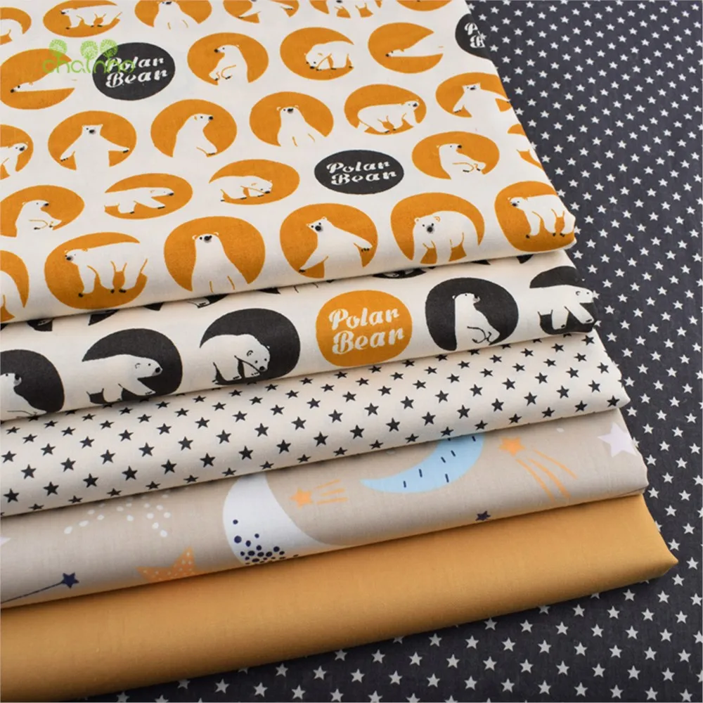 Chainho,Printed Twill Cotton Fabric,DIY Patchwork Sewing Quilting Material,Cartoon Polar Bears Series,6 Designs,2 Sizes,CC185