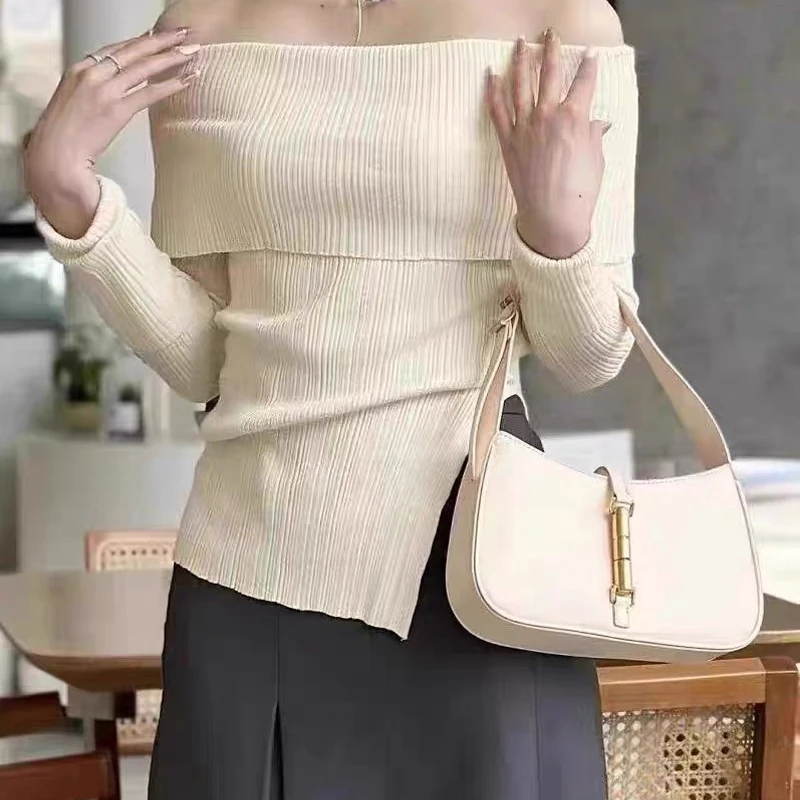 Korean Reviews Multi-Shoulder Bag Women's Luxury Design Hardware Decoration Handbag Black Bowling Bag Wallet Tote Bag