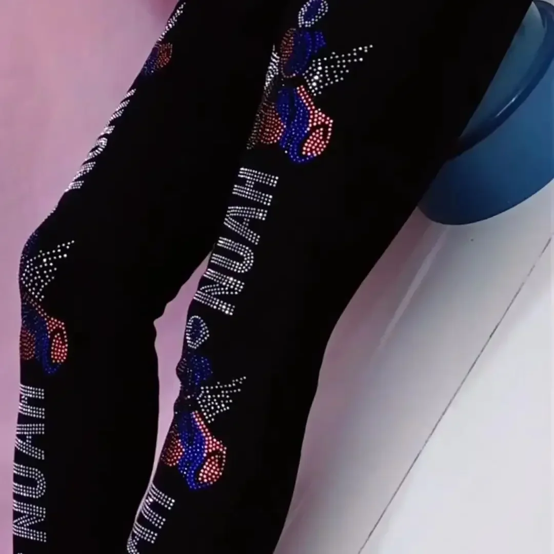 High-waisted, elastic, slim-fitting, versatile and shiny Rhinestone 7-point Pants New Colorful Bright Diamond Women's Leggings 1 image