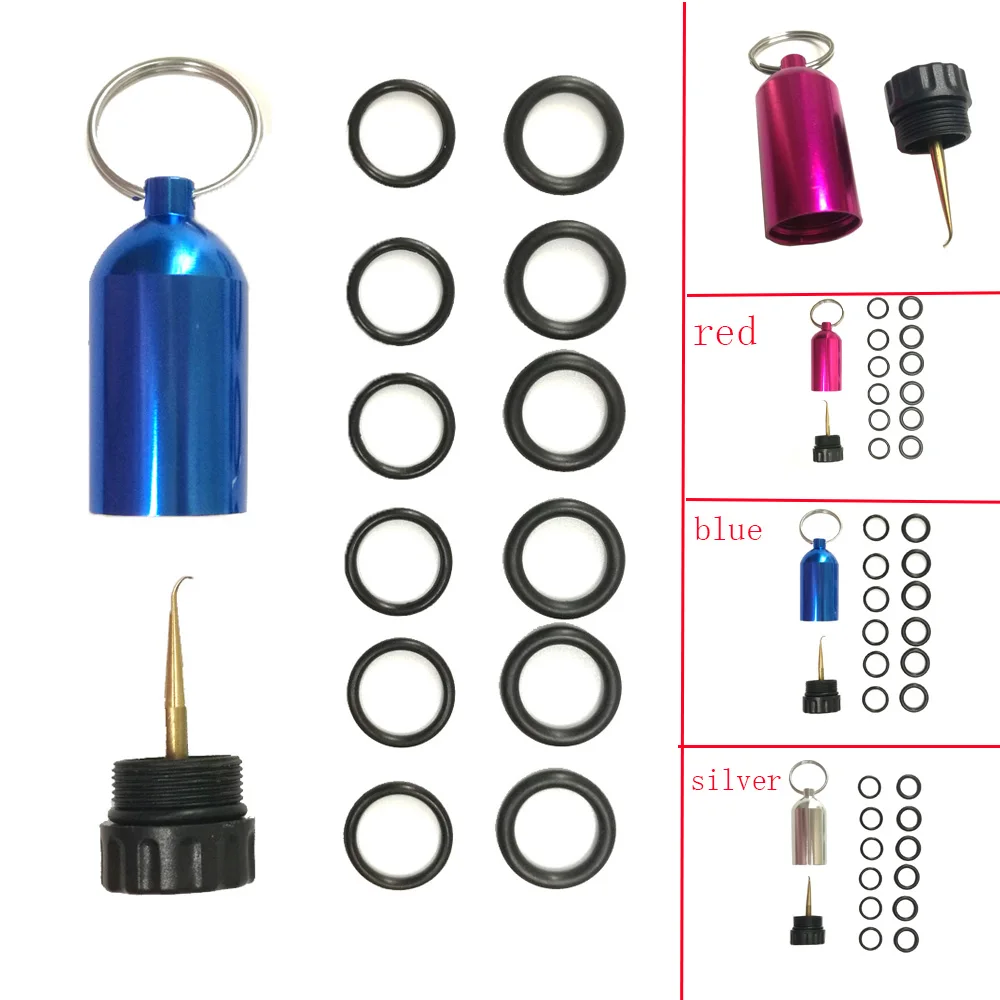 цена Mini Aluminum Scuba Diving Tank with 12 O Rings Brass Pick Dive Key Chain Diving Repair Kit