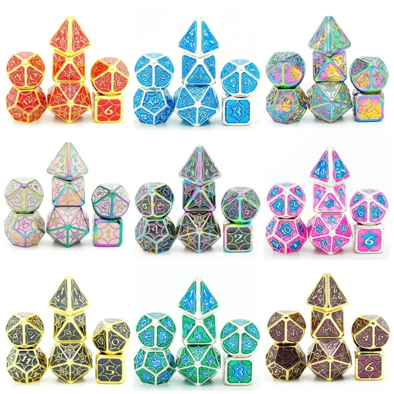 

7Pcs Metal Multi-faceted Tabletop Role Playing Gameing Dices Polyhedral Shapes D5QD