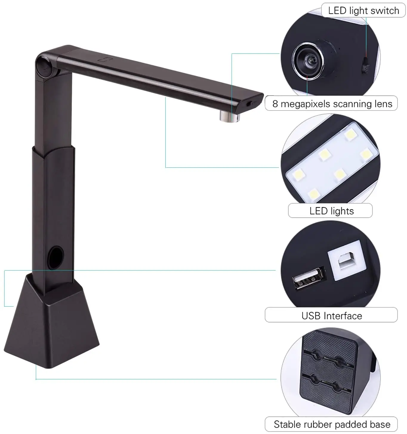 UXCELLMO Portable High-Speed A3 A4 A5 Document Photo Book ID Card 10 Mega Pixel Cam Scanner Visualizer Scanning Multi-tim Camera