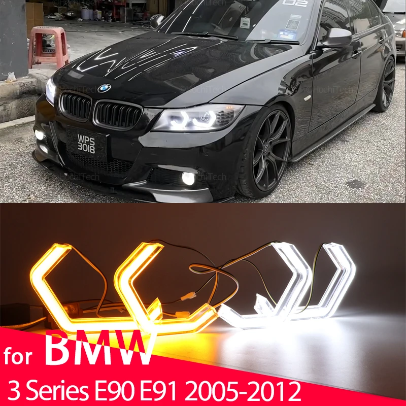 M4styleLEDAngelEyesBulbHaloRingWhiteYellowLampCarDaytime