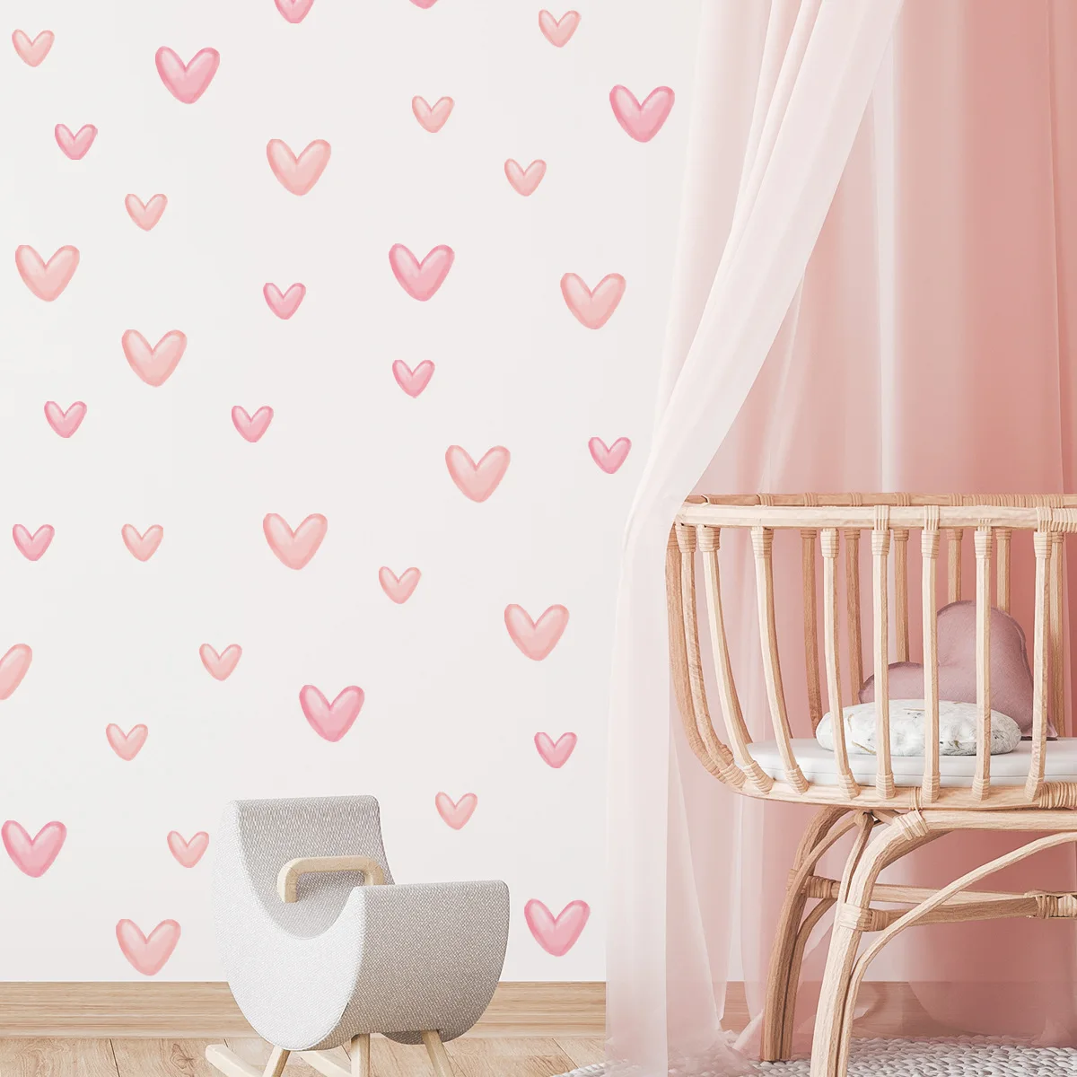 Wall Stickers Pink Heart 60pcs = 6 Sheets Children Baby Girls Room Decor