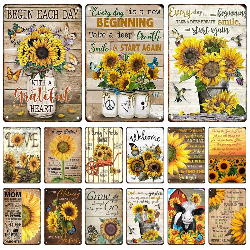 

Vintage Sunflower Metal Poster Sign Plaque Tin Painter Residence Garden Patio Plaque Modern Wall Art Decor Panel Mural Aesthetic