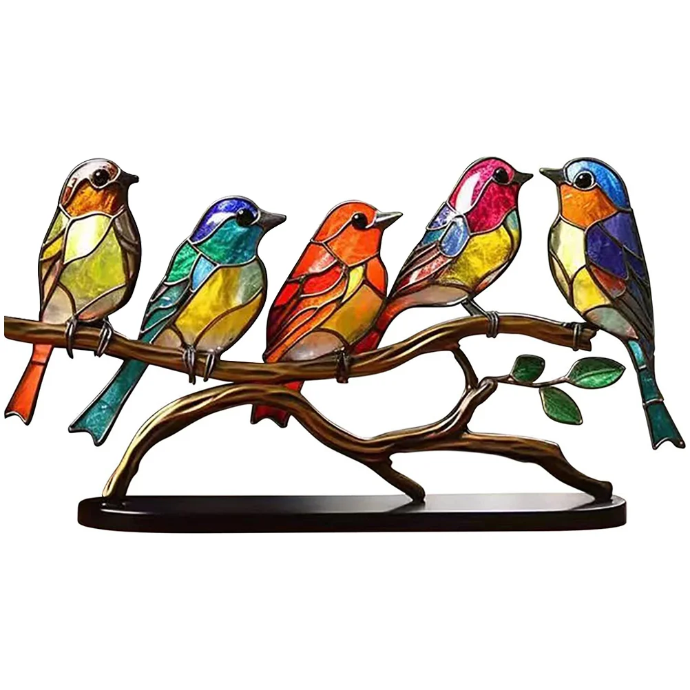 

Tabletop Bird Statue Multicolor On Branch Decoration Household Delicate Bird Statue Ornament Colorfast Metal Bird Decor