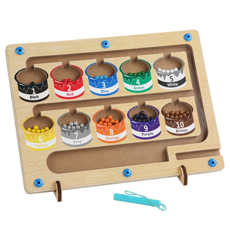 

Children Montessori Sorting Toys Magnetic Suction Beads Shift Color Sort Counting Board Fine Motor Education Wooden Sensory Toys