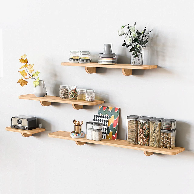 Estante de pared de madera maciza para libros, organizador de pared de  cocina, soporte divisor de