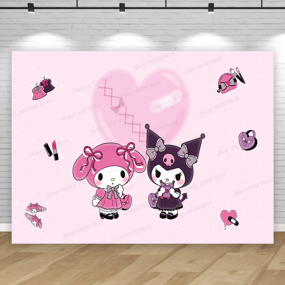 thumbnail image 1 of Fondo con temática de Kuromi, Hello Kitty, niña, fiesta de primer cumpleaños, baby shower, fondo para fotografía, estudio fotográfico, pancarta decorativa, 1 of 4