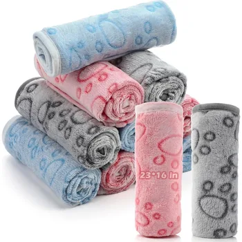 12 Pieces Pet Blanket Soft Fleece Dog Fluffy Doggie Warm Felt Throw Spring Cute Paw Print Puppy Kitten Sleep Mat Bed Covers for 1