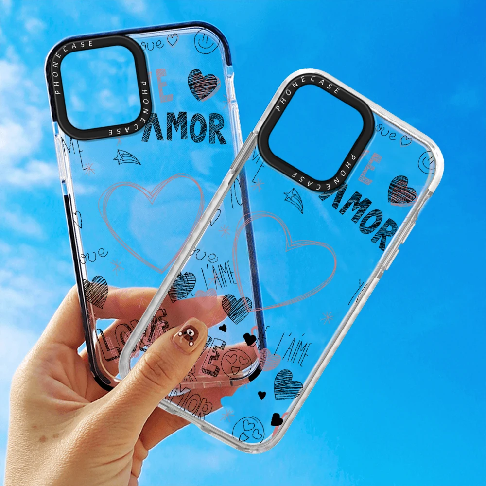 

Graffiti Love Heart Phone Case for iPhone 14 13 Pro Max Mini XR XSMax 7 8 Plus SE Transparent Soft TPU Cover for iPhone 12 11