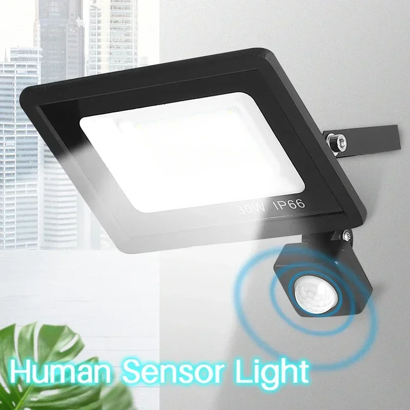 

10W 20W 30W 50W 100W LED Smart Sensor Flood Light Outdoor Wall Light 220V Black White Garden Waterproof Light Outdoor Spotlight