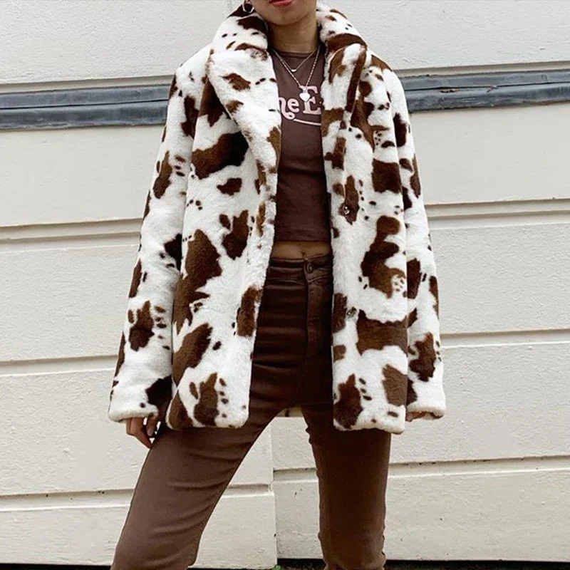 Leopard Print Casual Loose Faux Fur Coat warm Woman Jacket 2022 Winter Streetwear Female Fluffy Overcoat Y2K Fashion Outwear winter thick lamb fur jacket men warm fashion retro leopard jacket men streetwear loose short coat mens outwear jackets m 2xl