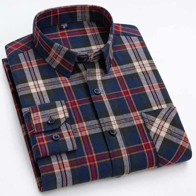 Men's Pure Cotton Plaid Long Sleeve Oversized Casual Shirt - Autumn Collection, Regular Fit