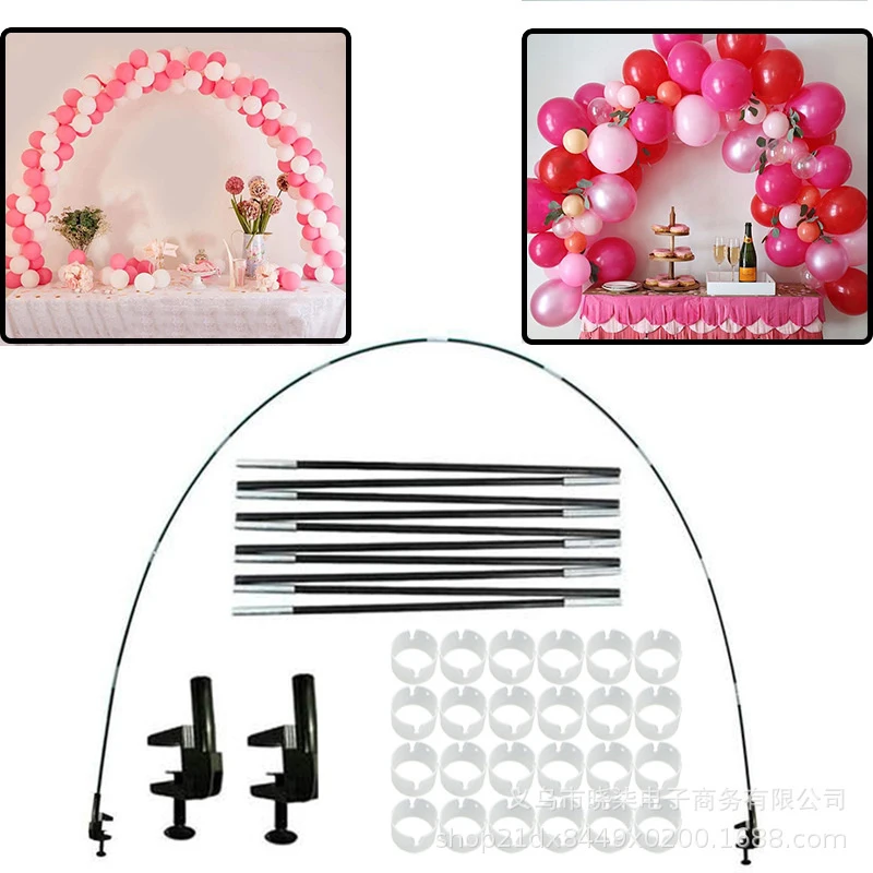 9Ft Tall 10Ft Wide Adjustable Plastic Balloon Column Stands Set with Water Fillable Bases and Water Bag 50 Balloon Clips