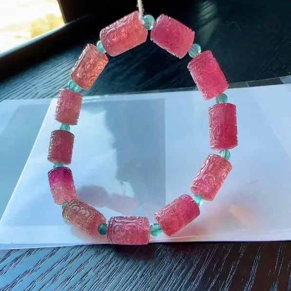 

Natural Red Tourmaline Quartz Clear Barrel Beads Bracelet Women Gemstone 13/8mm Pink Tourmaline Stretch Jewelry AAAAAAA